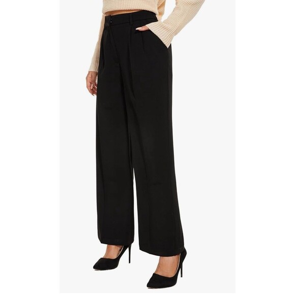 Womens Wide Leg Pants High Elastic Waisted Business Trousers Straight Suit black - Picture 1 of 13